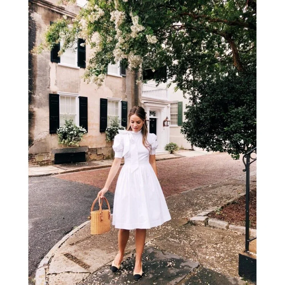 PRE-OWNED GIRL MEETS GLAM COLLECTION HANNA PUFF SLEEVE COTTON POPLIN DRESS SZ 6 - Picture 1 of 10